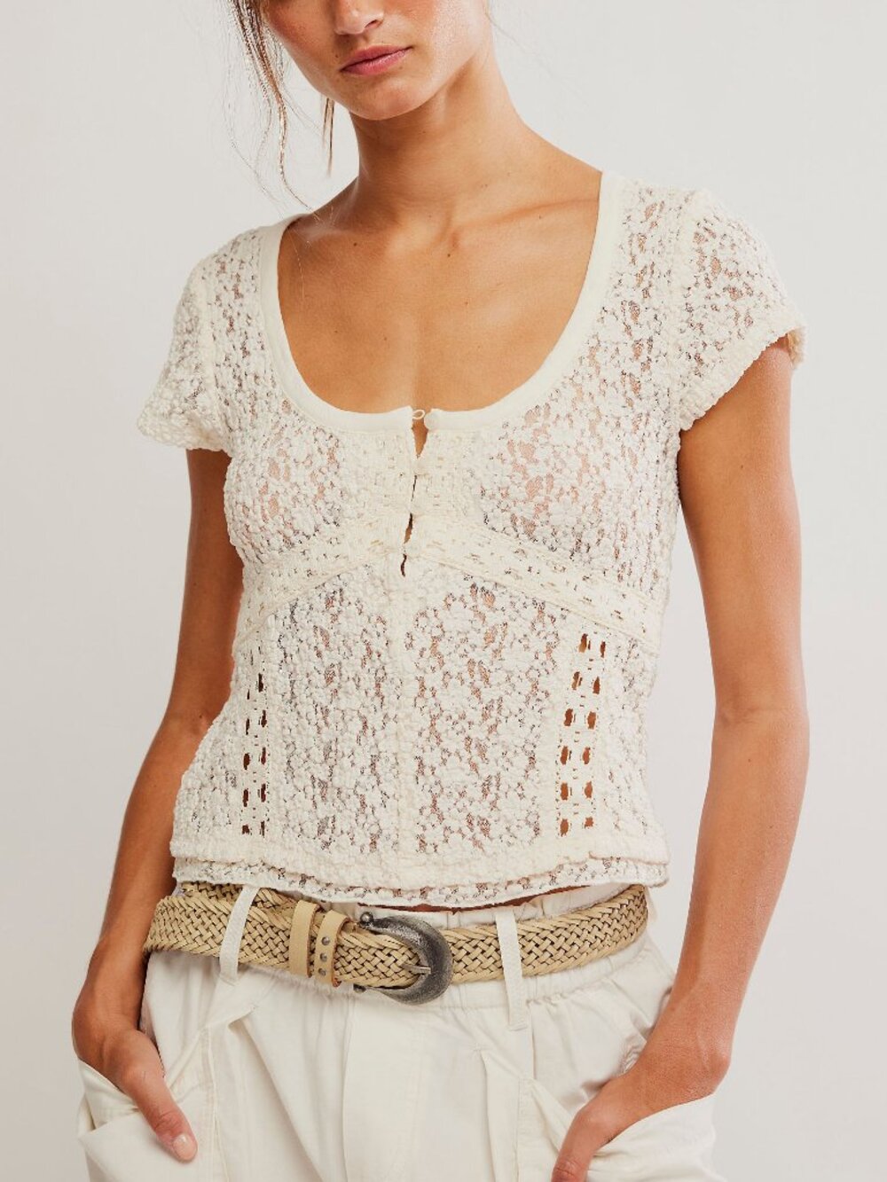 🆕 FREE PEOPLE Claro Lace Tee / Whisper White